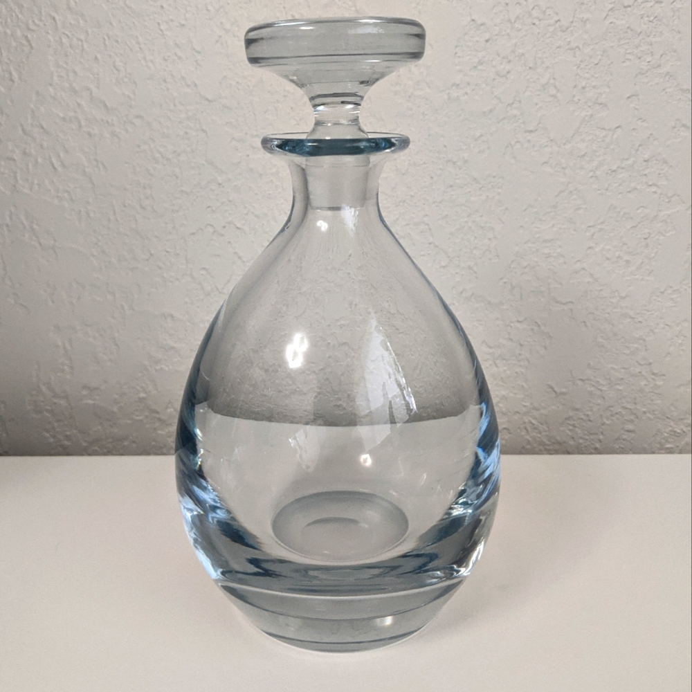 Stromberg Ice Blue Crystal Decanter. Sweden Hand Blown Art Glass 1960s